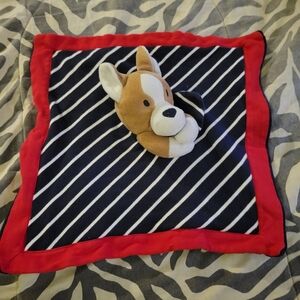 Striped Dog Plush Blanket with Red Border